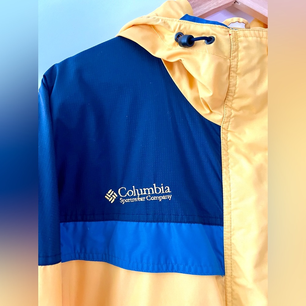 COLUMBIA | Vintage 90s Yellow Blue Aqua Color Block Weather Rain Jacket Large - Picture 2 of 9
